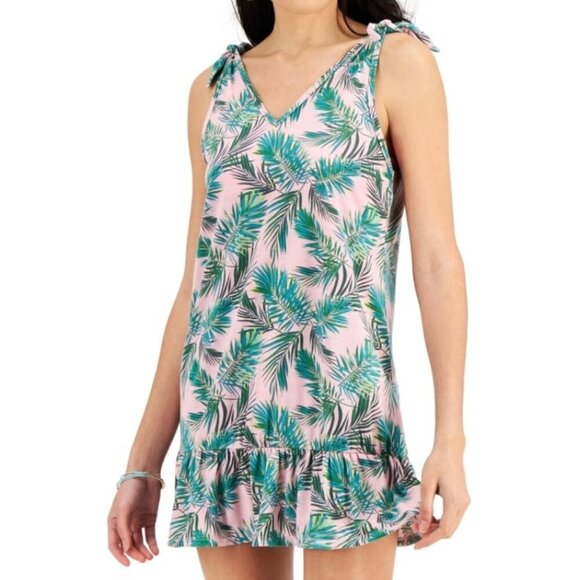 MIKEN Junior's Printed Ruffled Dress Swimsuit Cover-Up Lilac/Green Size S - Picture 1 of 5